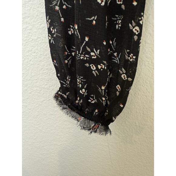 FREE PEOPLE printed floral Black Lolita blouse Small Boho Peasant - Picture 7 of 9